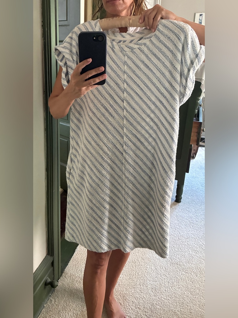 Lou & Grey Light Blue and White Striped Midi Shift Dress XS (fits like a Small)